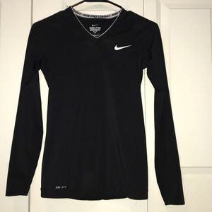 Nike pro combat long sleeve v neck Dri fit shirt